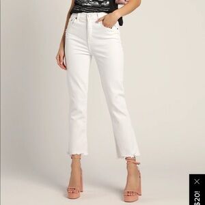 Lulus Dazed White Jeans - High Waisted, Straight Leg, Cropped Flare
